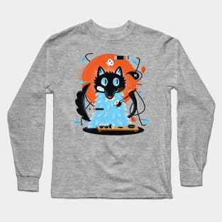 Graffiti Style Black Cat and Sushi Long Sleeve T-Shirt